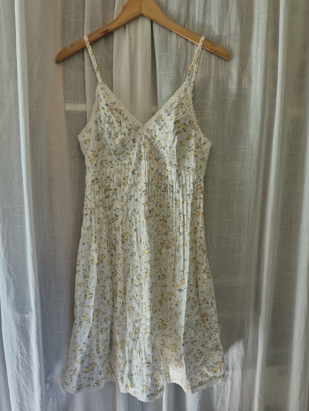 Floral Lace-Trim Midi Dress Cream Yellow 100% Cotton